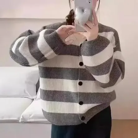 Women's Striped Knit Cardigan