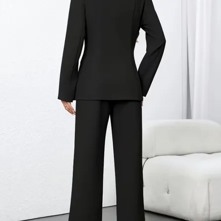 Women's Blazer and Wide Leg Trousers Co-Ord Set Formal Two-Piece Suit Set - Image 3