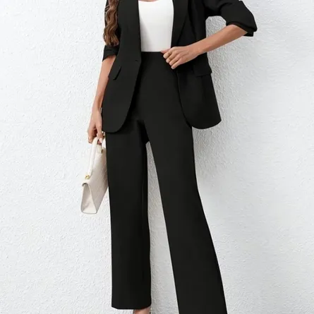 Women's Blazer and Wide Leg Trousers Co-Ord Set Formal Two-Piece Suit Set - Image 4