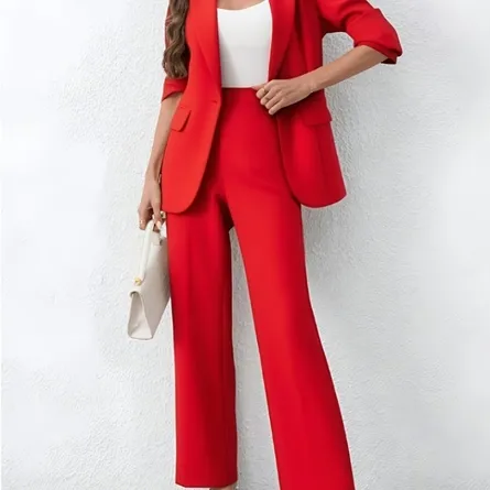 Women's Blazer and Wide Leg Trousers Co-Ord Set Formal Two-Piece Suit Set - Image 7