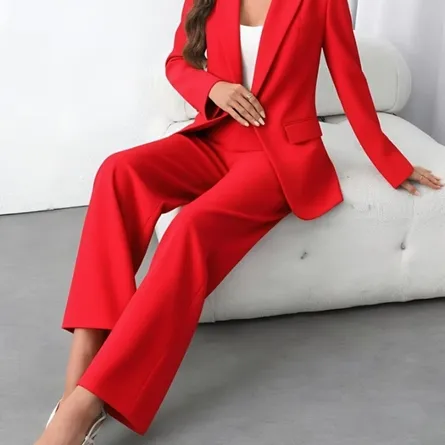Women's Blazer and Wide Leg Trousers Co-Ord Set Formal Two-Piece Suit Set - Image 8