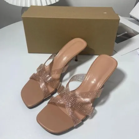 Women's Rhinestone Cross Strap Kitten Heel Sandals - Image 3