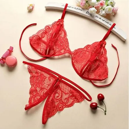 ​Elegant Red Lace Lingerie Set – Delicate Floral Bralette and Matching Thong - Image 7