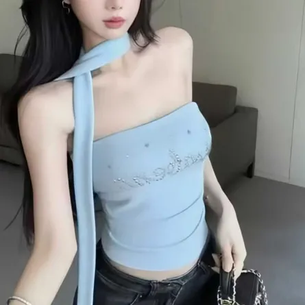Stylish Rhinestone Halter Tube Top - Image 4