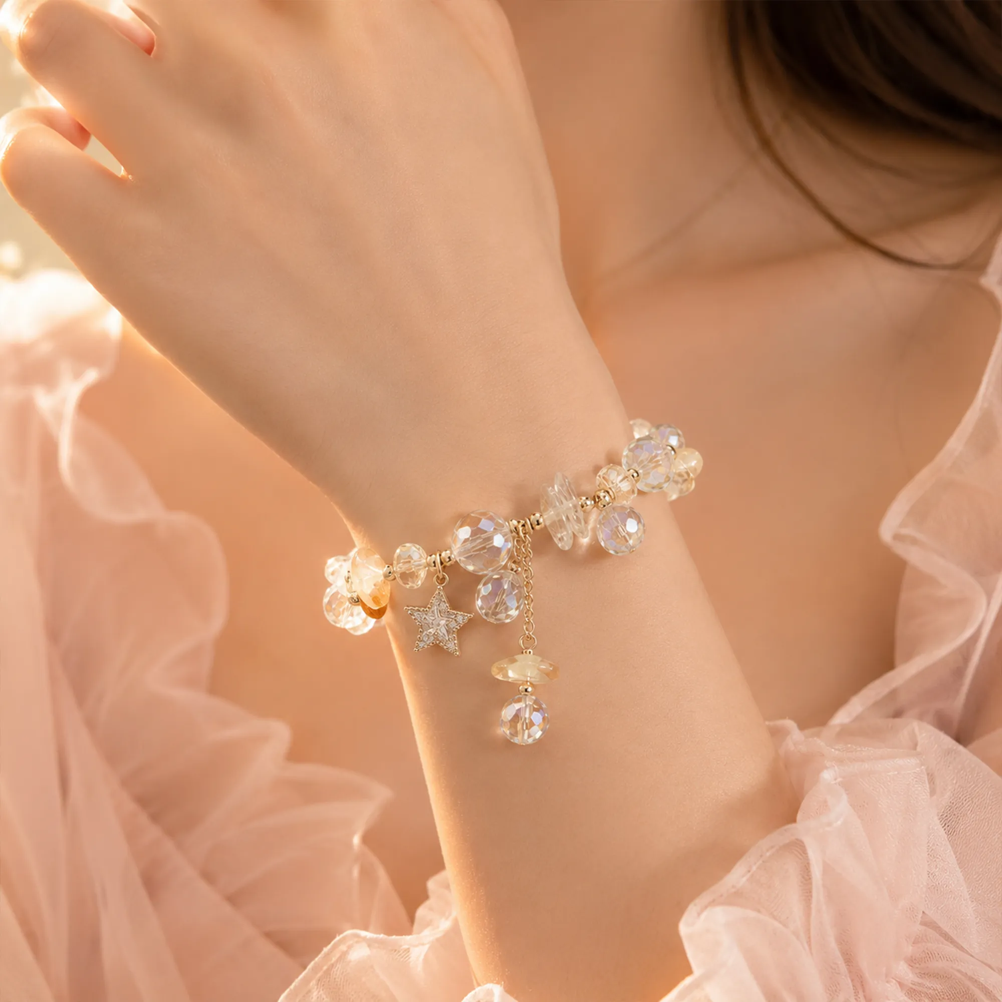 Clear-crystal-beaded-charm-bracelet-with-star-and-dangle-charms-for-women