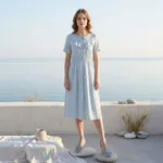 Light-blue-floral-printed-midi-dress-with-ruffle-detail-and-short-sleeves