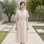 Cream-floral-midi-dress-with-white-peter-pan-collar-and-short-sleeves