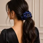 Navy-blue-satin-scrunchie-with-rhinestone-buckle-hair-accessory-for-women