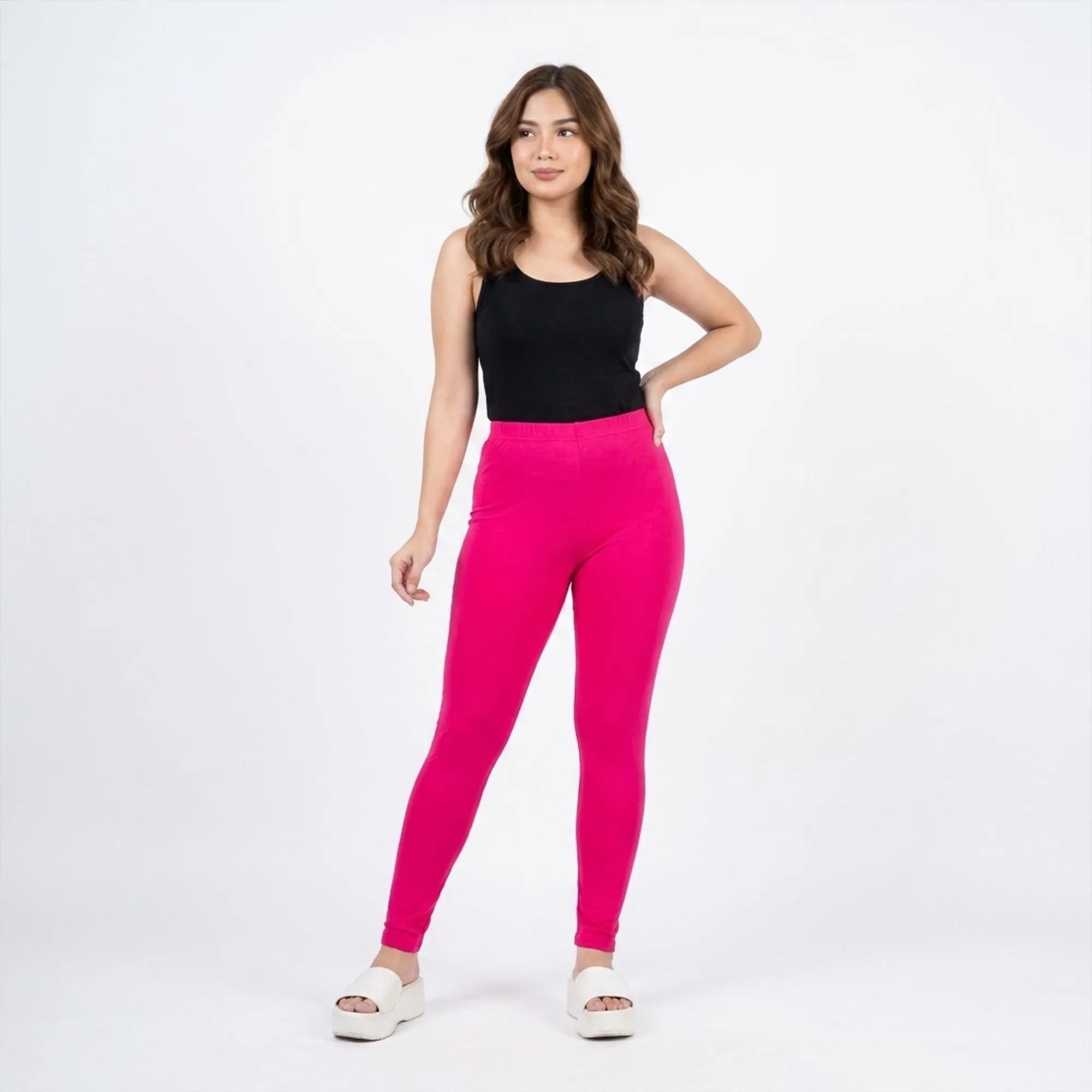 Pink-high-waist-ankle-length-stretch-leggings-for-women