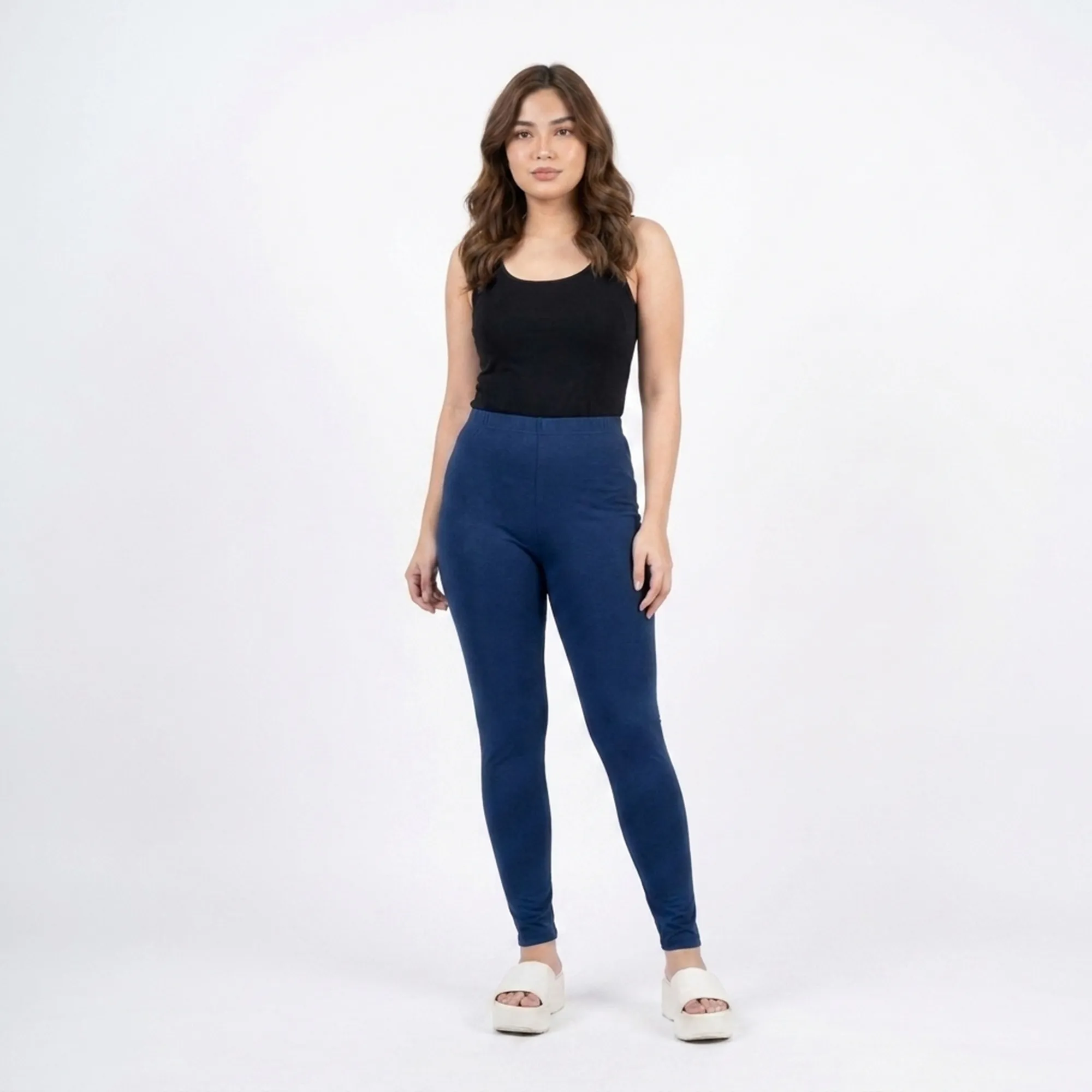 Blue-high-waist-ankle-length-stretch-leggings-for-women