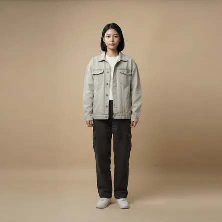 Oversized-button-front-denim-jacket-for-women-with-flap-chest-pockets
