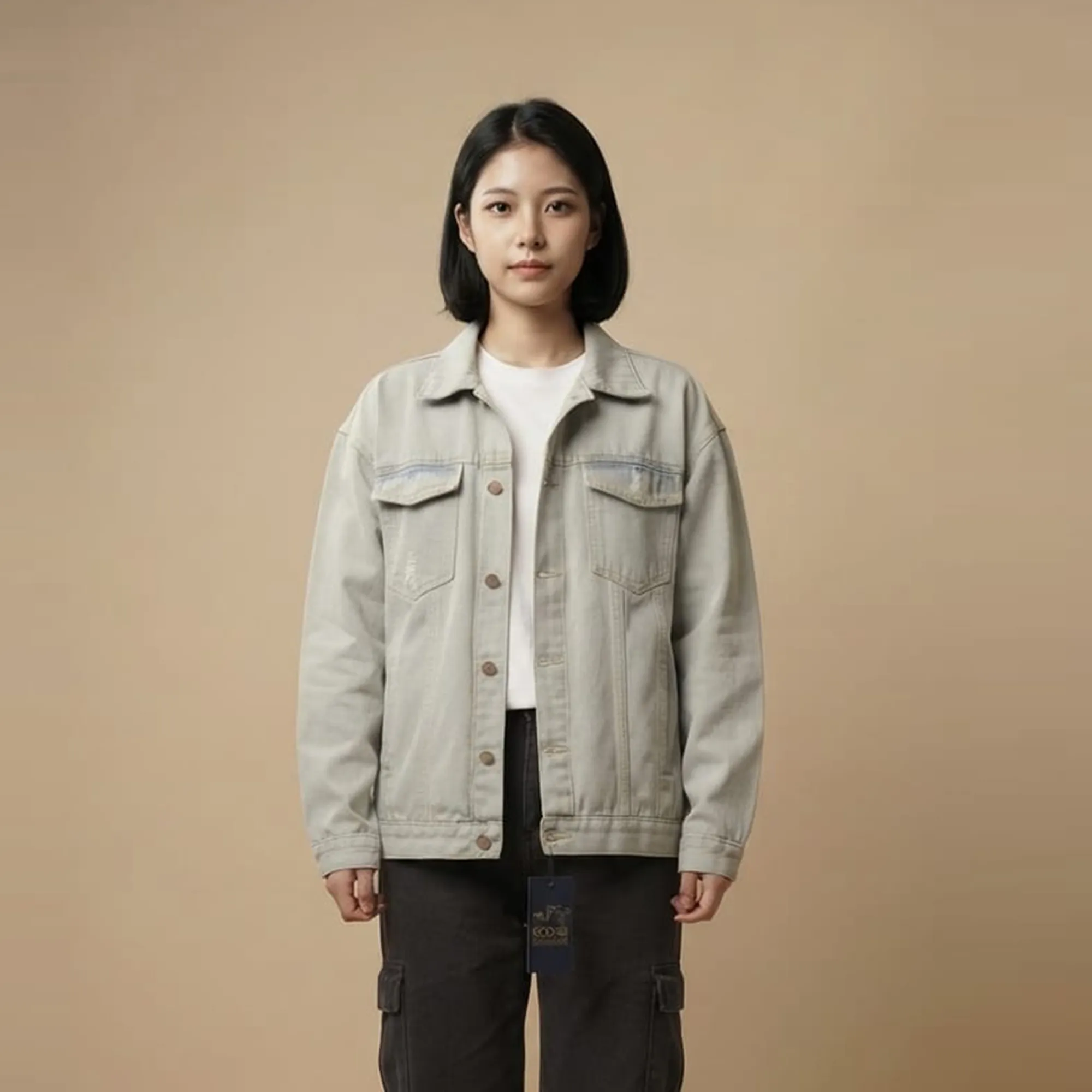 Oversized-button-front-denim-jacket-for-women-with-flap-chest-pockets