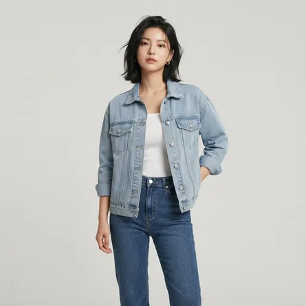 Light-blue-classic-button-front-denim-jacket-for-women-with-flap-chest-pockets