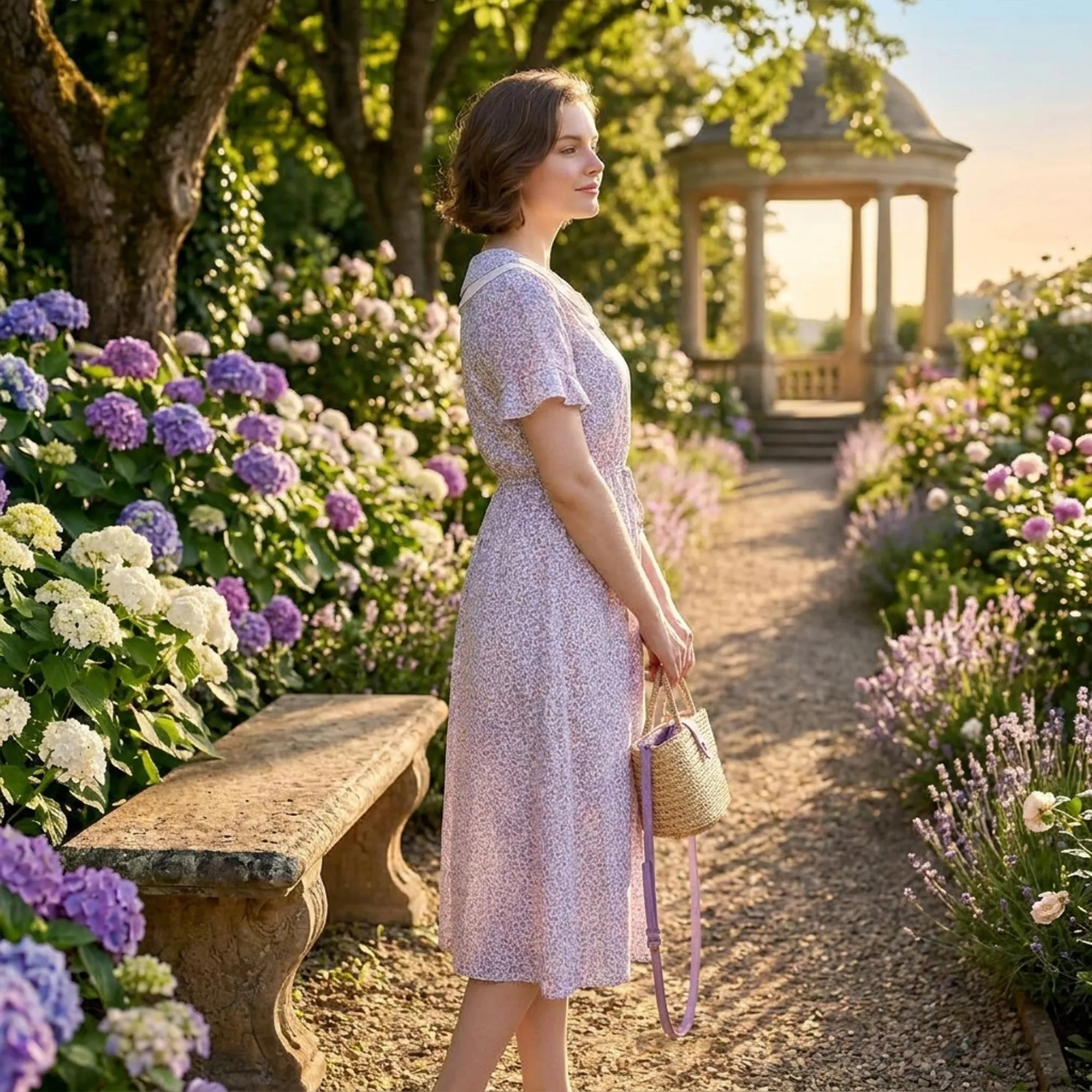 Pastel-lavender-floral-midi-dress-for-women-with-peter-pan-collar-and-tie-waist