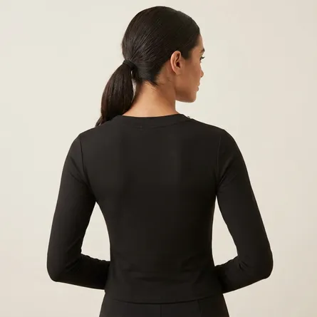 Black-studded-V-neck-full-sleeve-fitted-crop-top-for-women