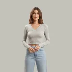 Grey-ribbed-V-neck-full-sleeve-fitted-crop-top-for-women