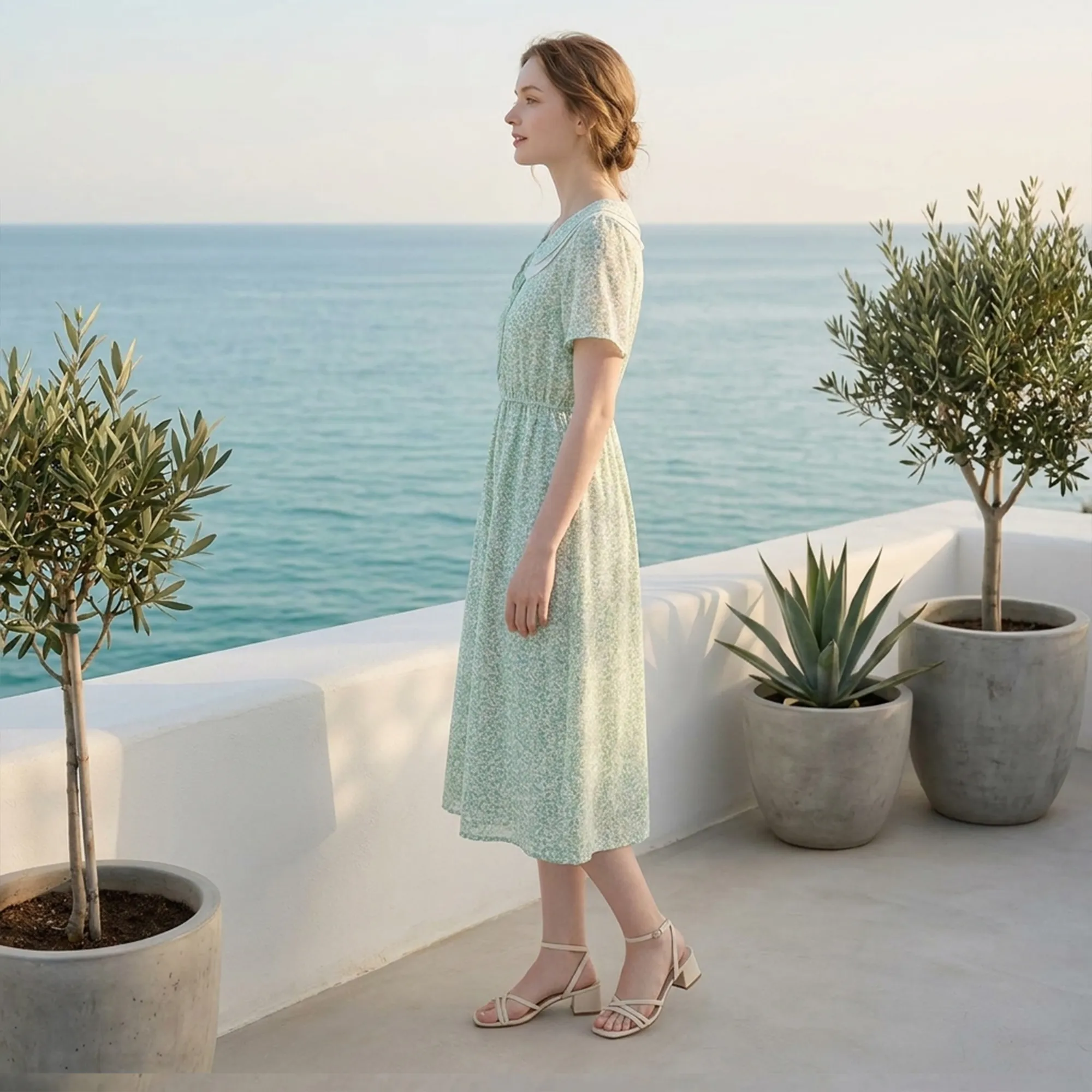 Mint-green-floral-midi-dress-for-women-with-peter-pan-collar-and-tie-front-detail