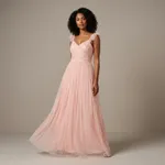 Pink-embroidered-pleated-maxi-dress-with-ruffle-straps-for-women-front-view