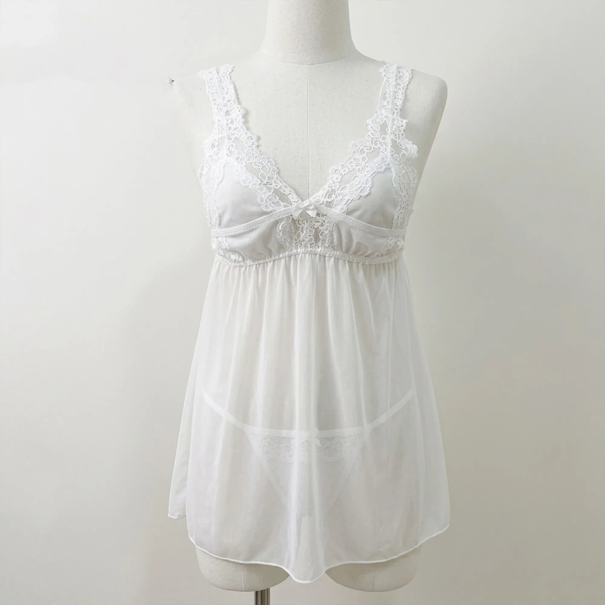 White-lace-babydoll-lingerie-with-sheer-skirt-and-adjustable-straps