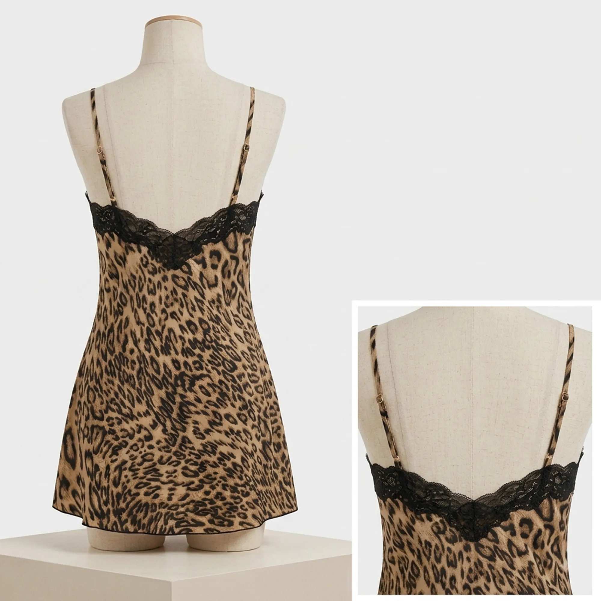 Leopard-print-lace-slip-dress-for-women-with-black-lace-detailing