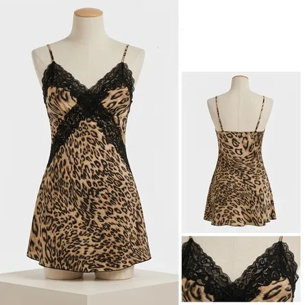 Leopard-print-lace-slip-dress-for-women-with-black-lace-detailing