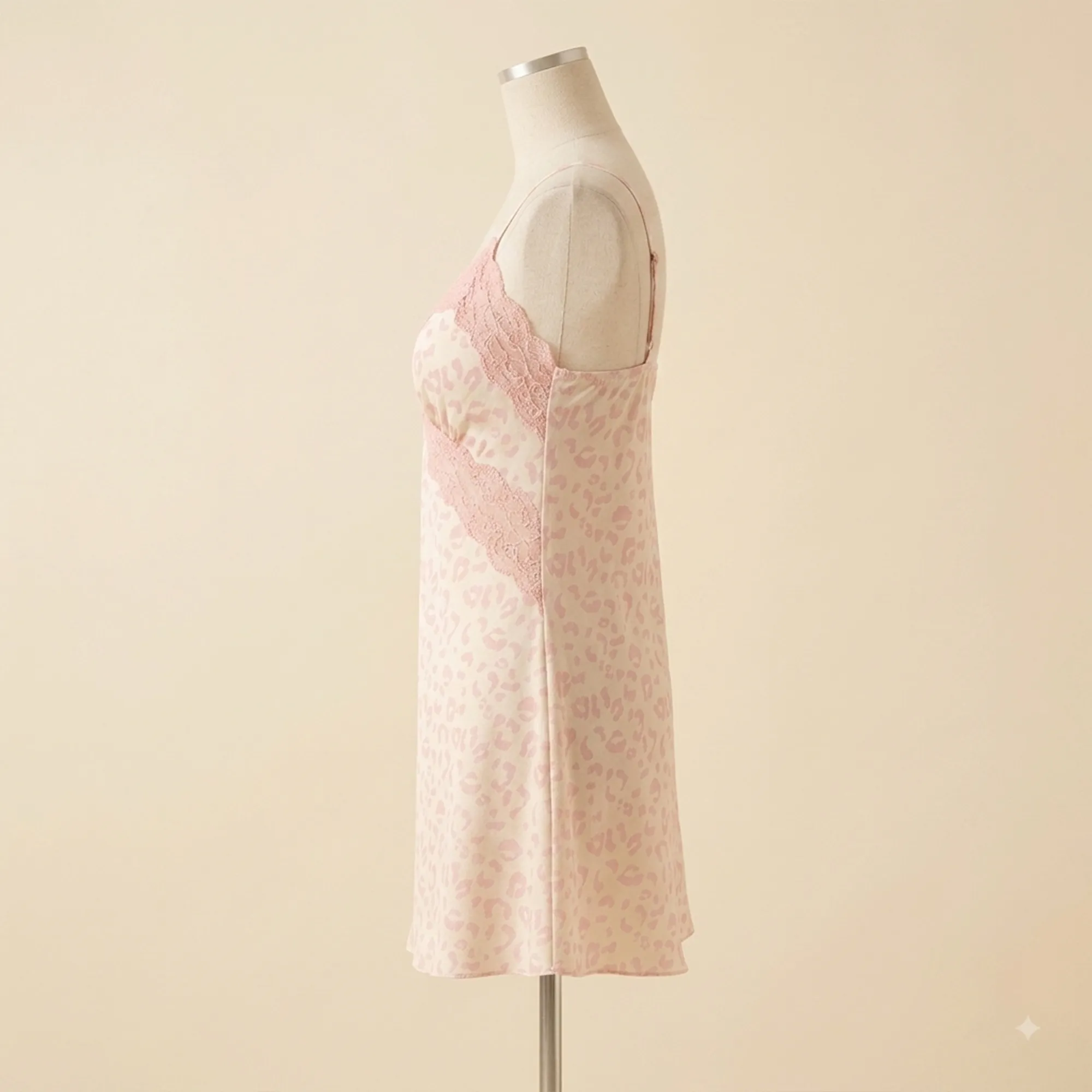 Pink-leopard-print-lace-slip-dress-with-satin-finish-and-spaghetti-straps