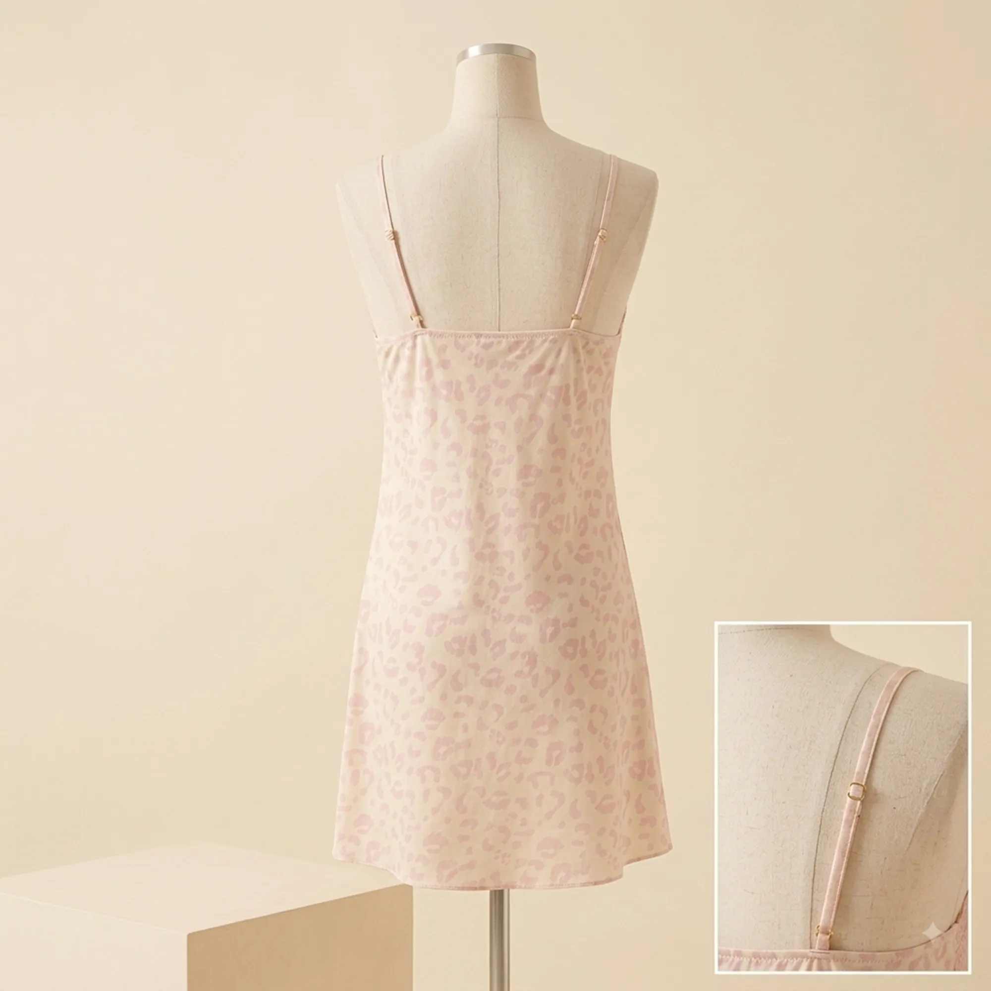 Pink-leopard-print-lace-slip-dress-with-satin-finish-and-spaghetti-straps