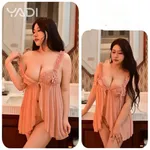 Pink-lace-babydoll-nightwear-set-with-bow-details-and-g-string-front-and-back-view