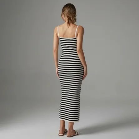lack-and-white-striped-maxi-dress-for-women-front-and-back-view