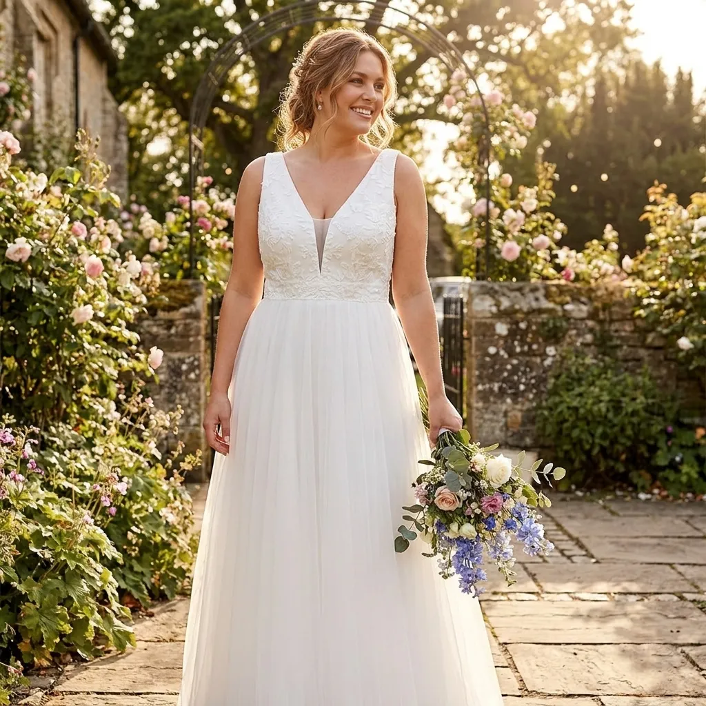 White-v-neck-sleeveless-wedding-maxi-dress-with-textured-bodice-and-pleated-skirt