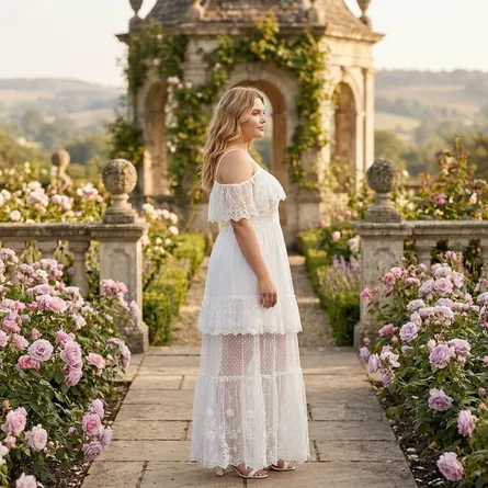 White-off-shoulder-lace-maxi-dress-with-spaghetti-straps-tiered-skirt-and-floral-embroidery