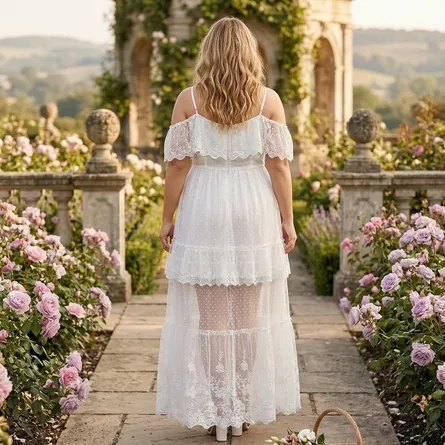 White-off-shoulder-lace-maxi-dress-with-spaghetti-straps-tiered-skirt-and-floral-embroidery