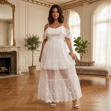 White-off-shoulder-lace-maxi-dress-with-spaghetti-straps-tiered-skirt-and-floral-embroidery