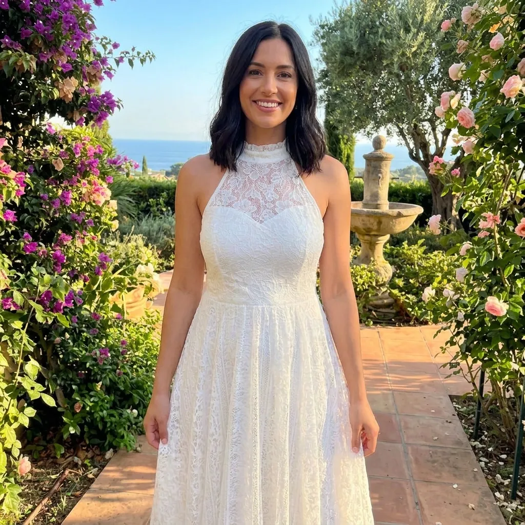 White-halter-neck-lace-maxi-dress-with-fitted-bodice-and-flared-skirt