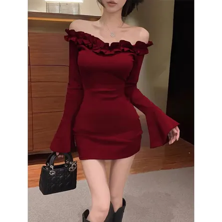 Elegant Off-Shoulder Ruffle Mini Dress - Image 4