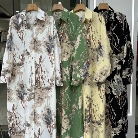 Elegant Floral Print Long Shirt Dress - Image 4