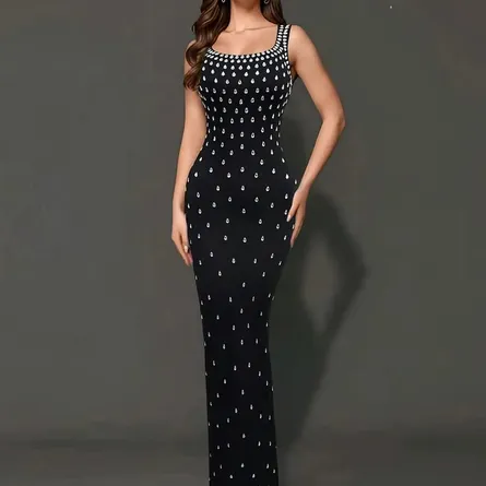 Premium Sleeveless Teardrop-Embellished Maxi Dress - Image 3