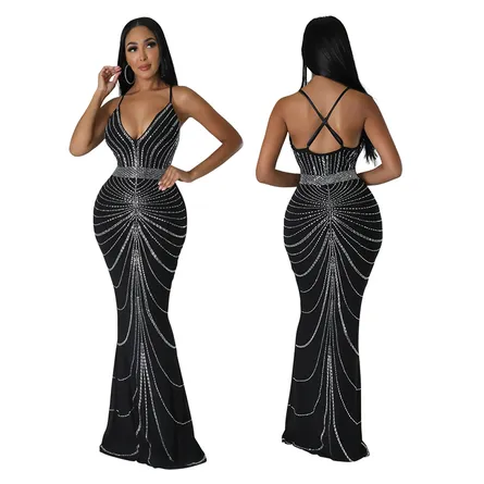 Premium lamorous Crystal-Embellished Evening Maxi Dress Overview - Image 4
