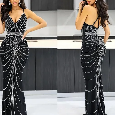 Premium lamorous Crystal-Embellished Evening Maxi Dress Overview - Image 3