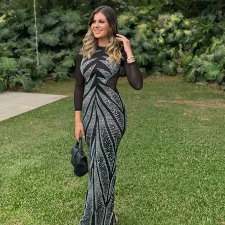 Premium Stunning Rhinestone Embellished Long-Sleeve Evening Maxi Dress