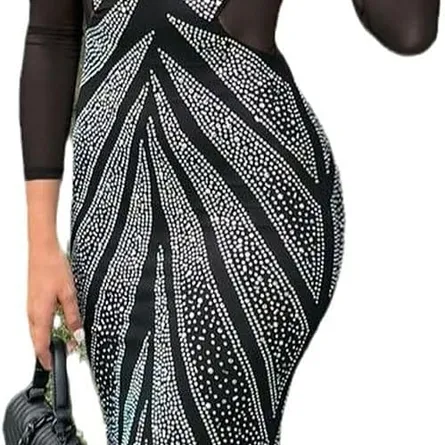 Premium Stunning Rhinestone Embellished Long-Sleeve Evening Maxi Dress - Image 3