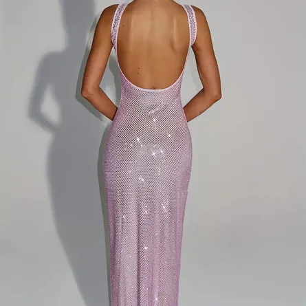 Premium Shimmering Rhinestone Mesh Maxi Dress - Image 7
