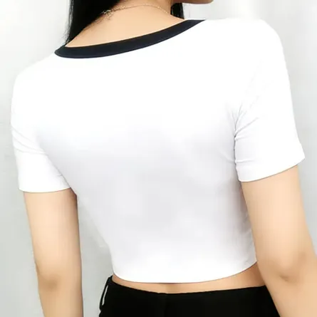 90s Vibe Ringer Crop Top with Contrast Trim - Image 5