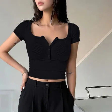 Chic Square-Neck Ribbed Crop Top