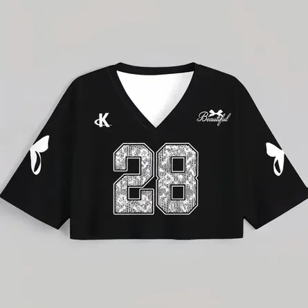 Women's V-Neck Number "28" Cropped Sports Jersey Overview - Image 5