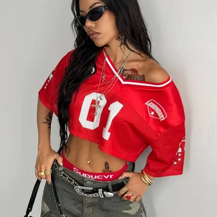 Bold Red Number 01 Sporty Crop Top - Image 3