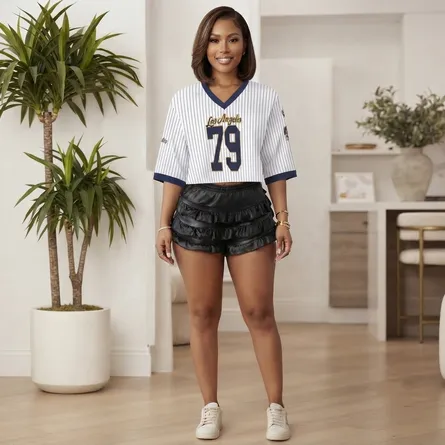Los Angeles 79 Pinstripe V-Neck Crop Baseball Jersey