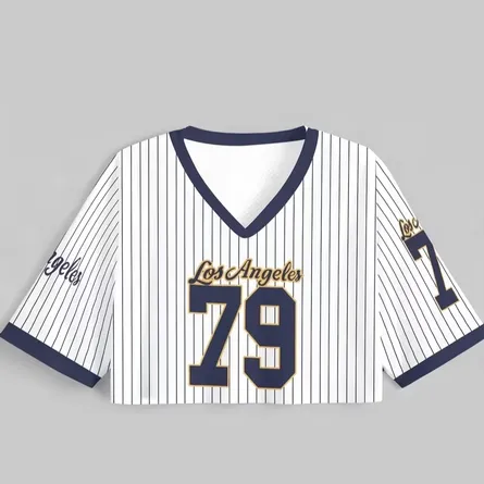 Los Angeles 79 Pinstripe V-Neck Crop Baseball Jersey - Image 5