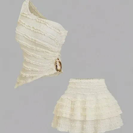 Elegance One-Shoulder Ruffled Mini Dress with Chic Buckle Accent - Image 5