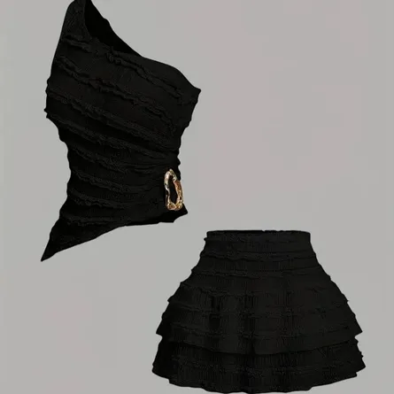 Elegance One-Shoulder Ruffled Mini Dress with Chic Buckle Accent - Image 6